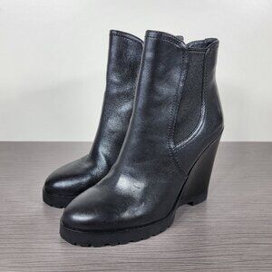 Michael Kors Thea Wedge Chelsea Boots, Black Leather, Womens Size 6 M